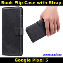 Book Flip Case with Strap For Google Pixel 5 Slim Fit Look